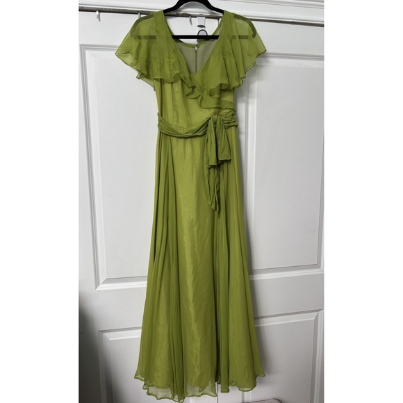 Vintage Green Ruffled Flowy Long Maxi Dress Flutter Fleece Sheer Chiffon Prom - Picture 2 of 15